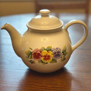 Corelle Summer Blush teapot, Corelle Pansies teapot, ceramic floral teapot,